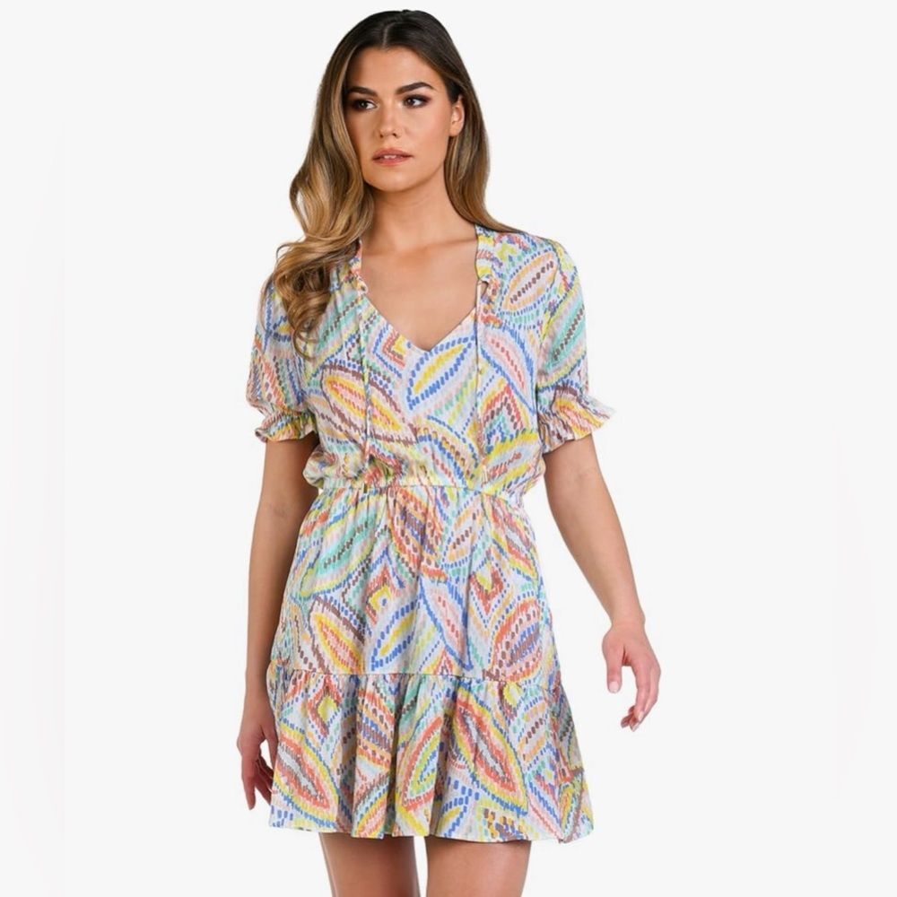 La Blanca Short Sleeve Mini Dress Swimsuit Cover Up White Sunbaked Jewels XL NWT